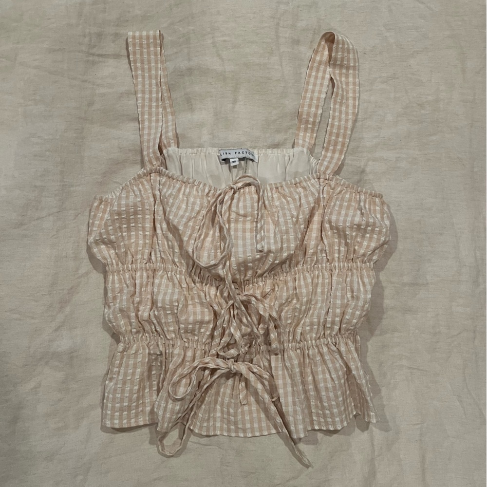English Factory women's sleeveless top, cream gingham size xs